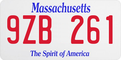 MA license plate 9ZB261
