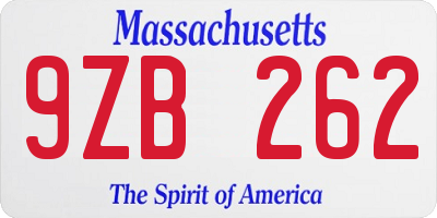 MA license plate 9ZB262