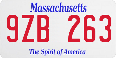 MA license plate 9ZB263