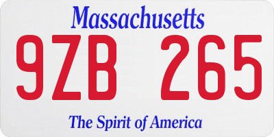 MA license plate 9ZB265