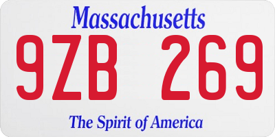 MA license plate 9ZB269