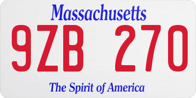 MA license plate 9ZB270