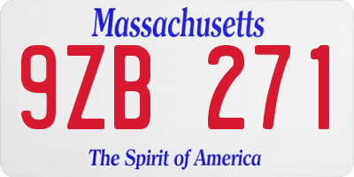 MA license plate 9ZB271
