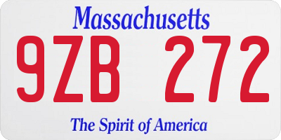 MA license plate 9ZB272