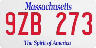 MA license plate 9ZB273