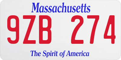 MA license plate 9ZB274