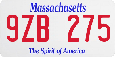 MA license plate 9ZB275