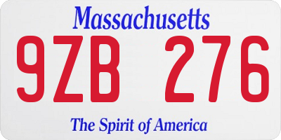 MA license plate 9ZB276