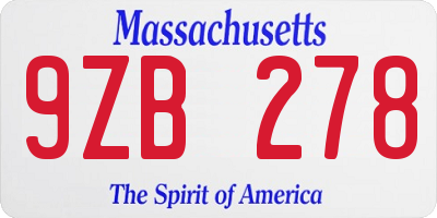 MA license plate 9ZB278
