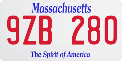 MA license plate 9ZB280
