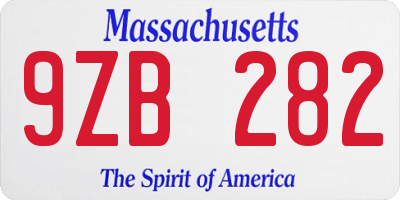 MA license plate 9ZB282