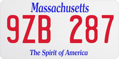 MA license plate 9ZB287