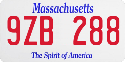 MA license plate 9ZB288