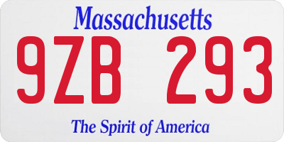 MA license plate 9ZB293