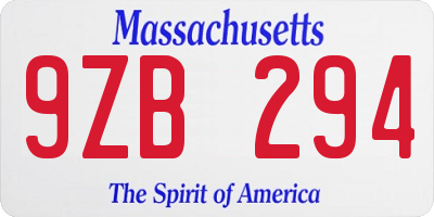 MA license plate 9ZB294