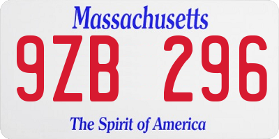 MA license plate 9ZB296