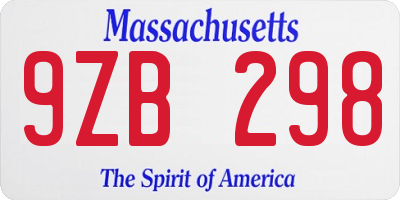 MA license plate 9ZB298