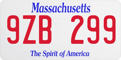 MA license plate 9ZB299