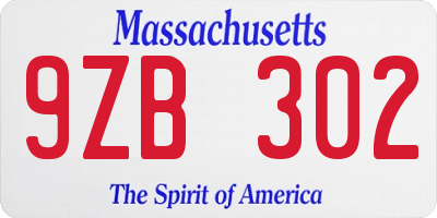 MA license plate 9ZB302