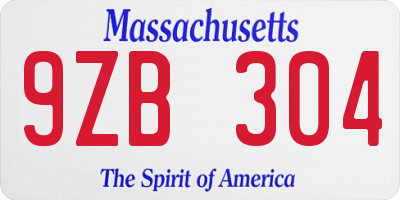 MA license plate 9ZB304