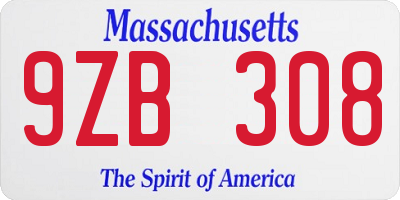 MA license plate 9ZB308