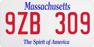 MA license plate 9ZB309