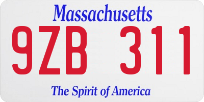 MA license plate 9ZB311
