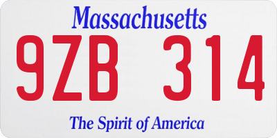 MA license plate 9ZB314