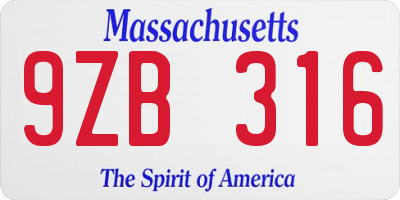 MA license plate 9ZB316