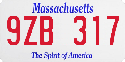 MA license plate 9ZB317