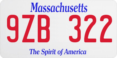 MA license plate 9ZB322