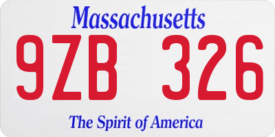 MA license plate 9ZB326