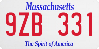 MA license plate 9ZB331