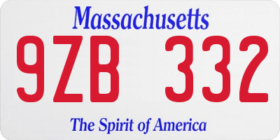 MA license plate 9ZB332