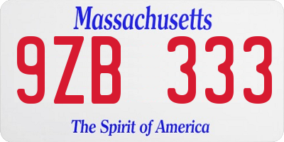 MA license plate 9ZB333