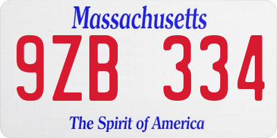 MA license plate 9ZB334
