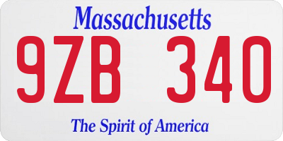 MA license plate 9ZB340