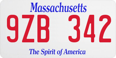 MA license plate 9ZB342