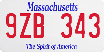 MA license plate 9ZB343