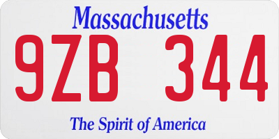 MA license plate 9ZB344