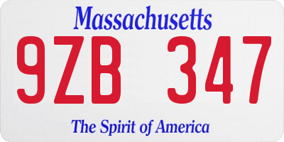 MA license plate 9ZB347