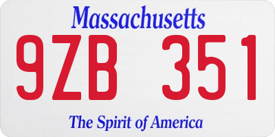 MA license plate 9ZB351