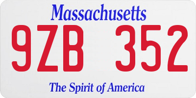 MA license plate 9ZB352