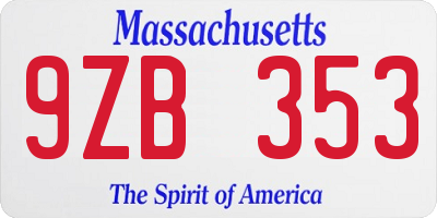 MA license plate 9ZB353