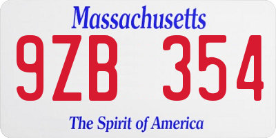 MA license plate 9ZB354