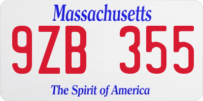 MA license plate 9ZB355