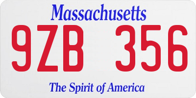 MA license plate 9ZB356