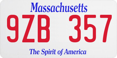MA license plate 9ZB357