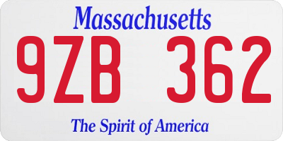 MA license plate 9ZB362