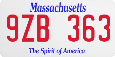 MA license plate 9ZB363